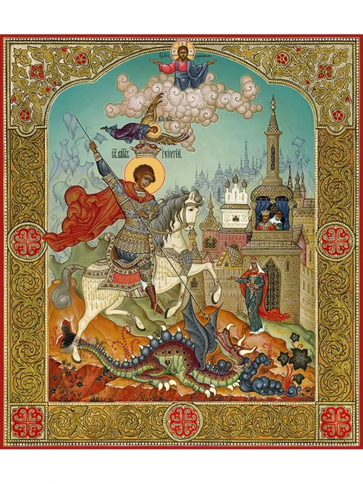Икона Георгий Победоносец побеждает змея в киоте