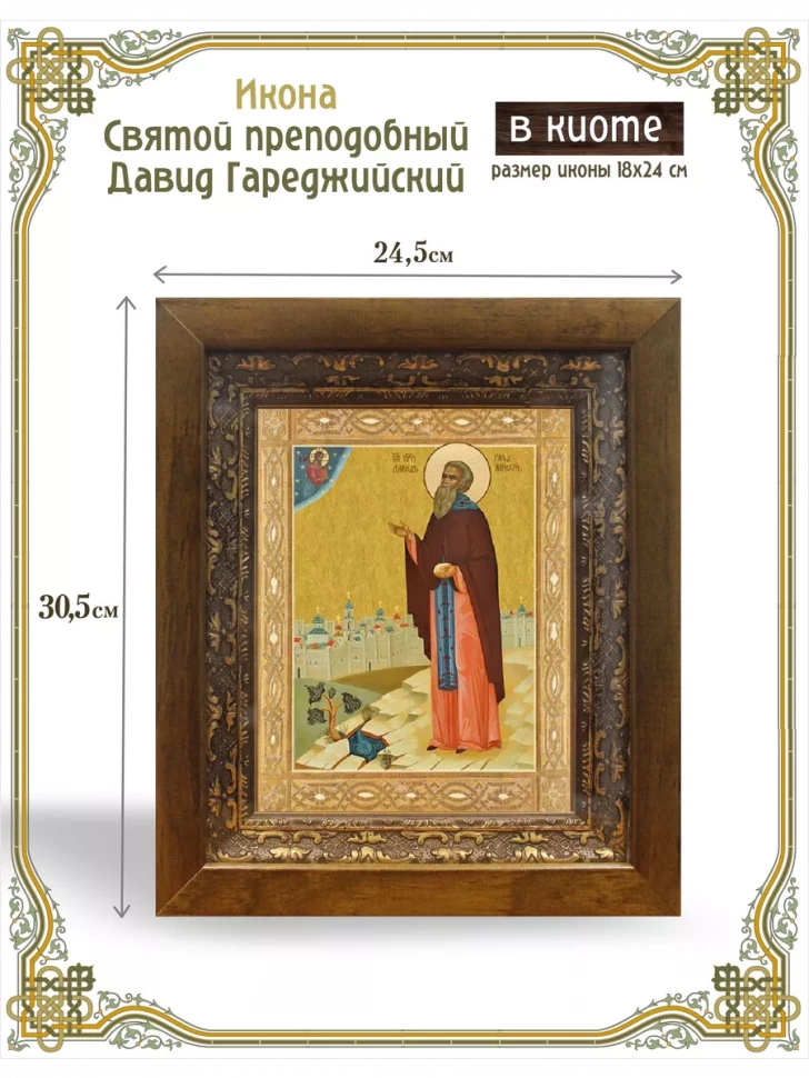 Икона святой преподобный Давид Гареджийский в киоте